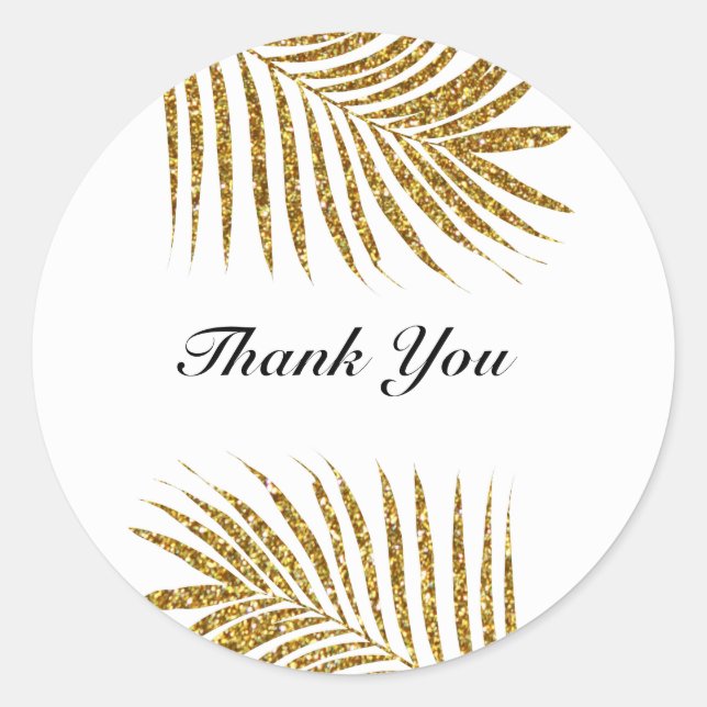Thank You Palm Tree Gold Leaf Wedding Glittery Classic Round Sticker (Front)
