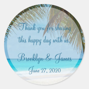 Thank You Palm Trees On Beach Wedding Stickers
