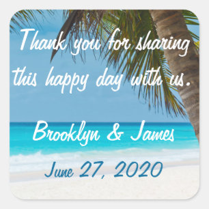 Thank You Palm Trees On Beach Wedding Stickers