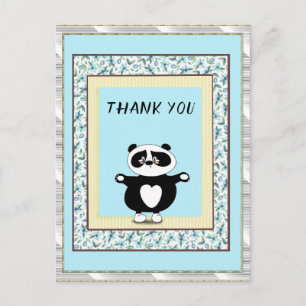 Thank You Panda Bear Mint  Floral Postcard