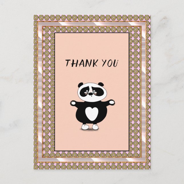 Thank You Panda Bear Rose Gold Frame Floral Postcard (Front)