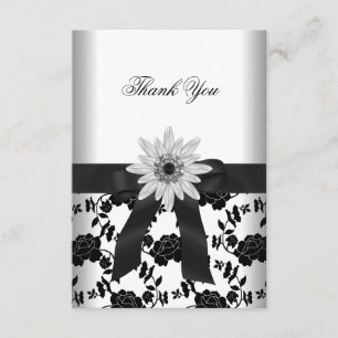 Thank You Party Black White Flower Diamond Card