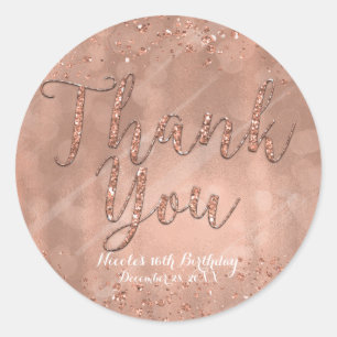 THANK YOU Party Pink Rose Gold Glamour Favour Classic Round Sticker