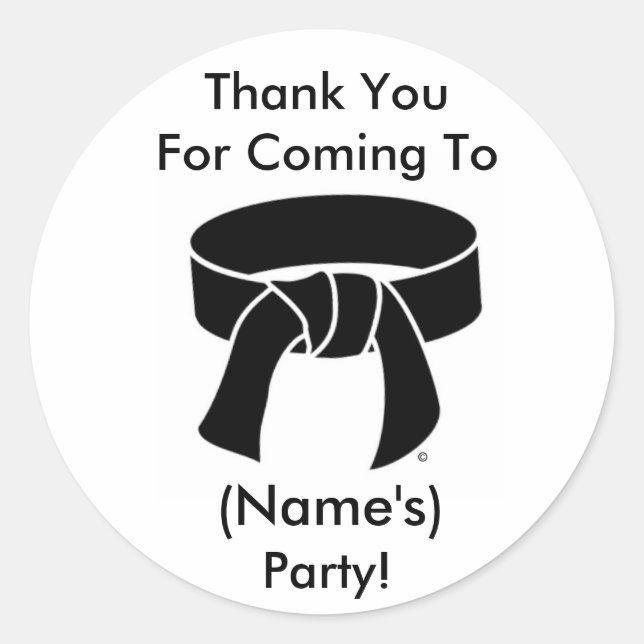 Thank You Party Stickers Martial Arts Black Belt (Front)