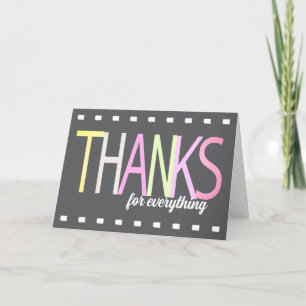 Thank You Pastel Colourful Text On Grey Minimalist Card