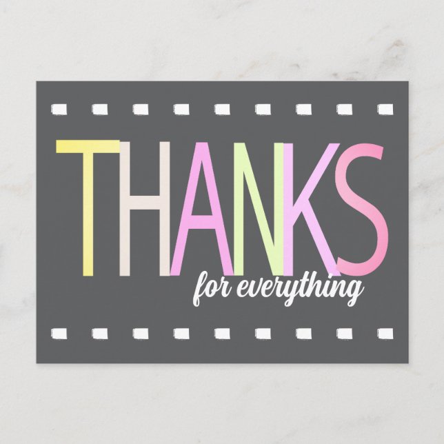 Thank You Pastel Colourful Text On Grey Minimalist Postcard (Front)