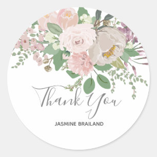 Thank You pastel floral custom Classic Round Sticker