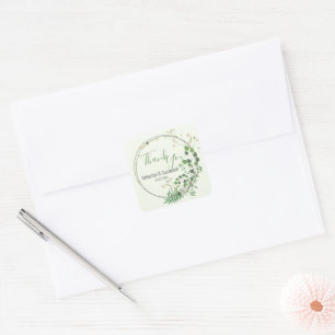 Thank You Pastel Green Greenery Wreath Square Sticker