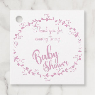 Thank You Pastel Pink Floral Wreath Baby Shower Favour Tags