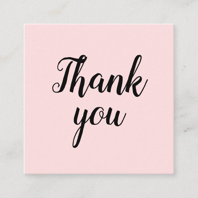 Thank you pastel pink trendy handmade simple square business card (Front)