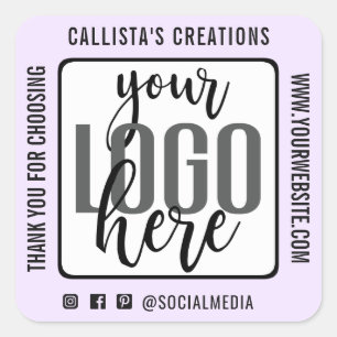 Thank You Pastel Purple Black Border Business Logo Square Sticker