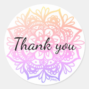 Thank You Pastel Purple Pink Mandala Flower Classic Round Sticker