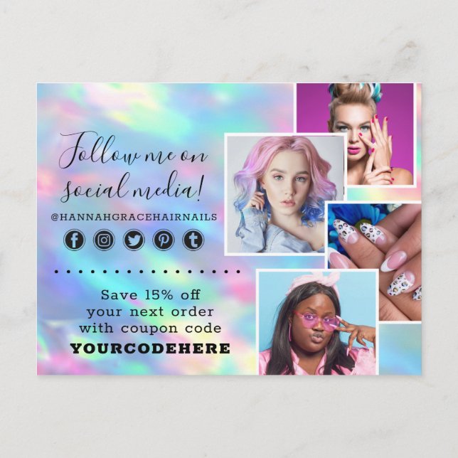 Thank You Pastel Rainbow Swash Chic Logo 4-Photo Postcard (Back)