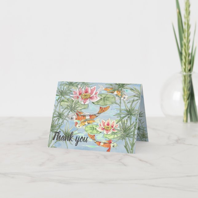 Thank You Pastel Tropical Koi Fish Pond Watercolor (Front)