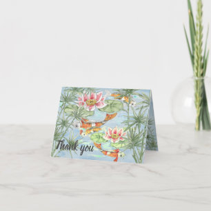 Thank You Pastel Tropical Koi Fish Pond Watercolor Card