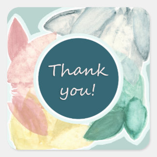 Thank You Pastel Tropical Leaves Square Sticker