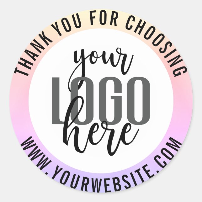 Thank You Pastel Unicorn Holograph Business Logo Classic Round Sticker (Front)