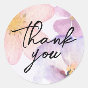 Thank you pastel watercolor flower classic round sticker