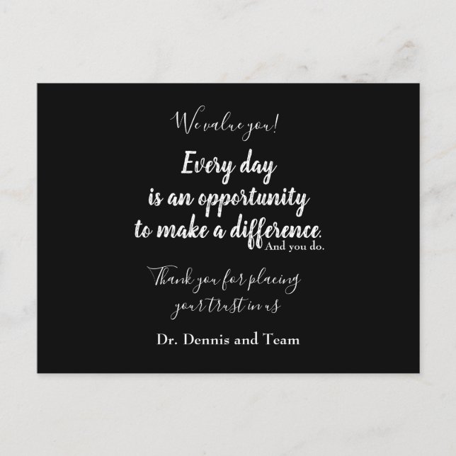 Thank You Patient Quote Black White Typography Postcard (Front)