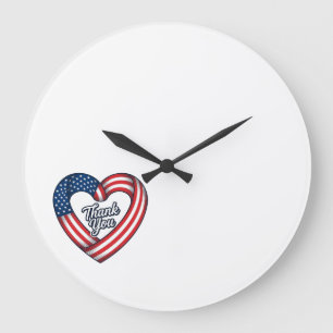 Thank You Patriotic Heart Vintage Vector Design_1 Large Clock
