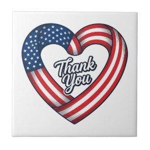 Thank You Patriotic Heart Vintage Vector Design_1 Tile