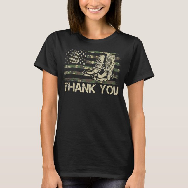 Thank You Patriotic Proud Veteran Camouflage Ameri T-Shirt (Front)