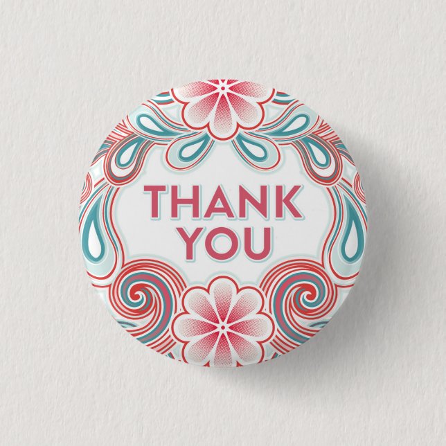Thank You pattern with retro flowers and swirls 3 Cm Round Badge (Front)