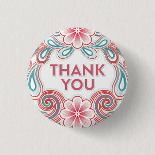 Thank You pattern with retro flowers and swirls 3 Cm Round Badge