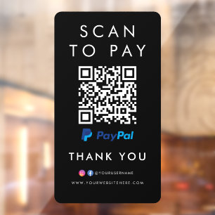 Thank you Paypal Modern Scan to Pay QR Code Black Window Cling
