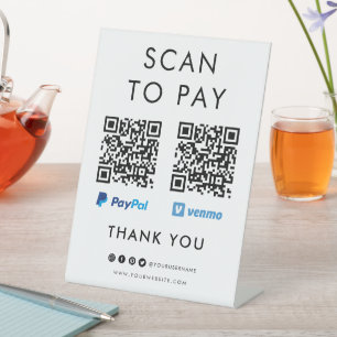 Thank you Paypal Venmo Scan to Pay QR Code White Pedestal Sign
