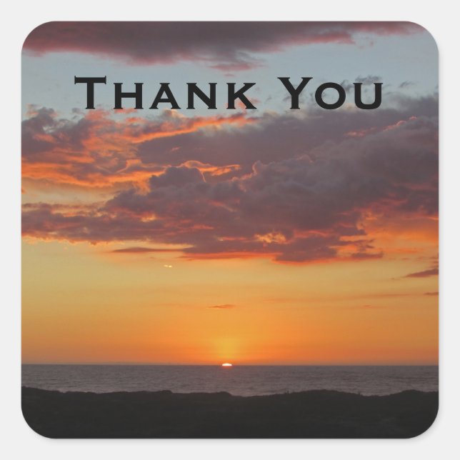 Thank You Peaceful Ocean Sunset Orange Night Beach Square Sticker (Front)