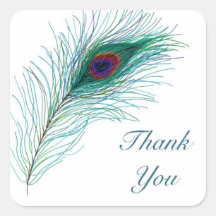 Thank You Peacock Feathers Square Sticker