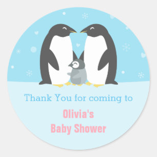Thank You Penguin Family Baby Shower Sticker