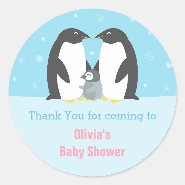 Thank You Penguin Family Baby Shower Sticker (Front)