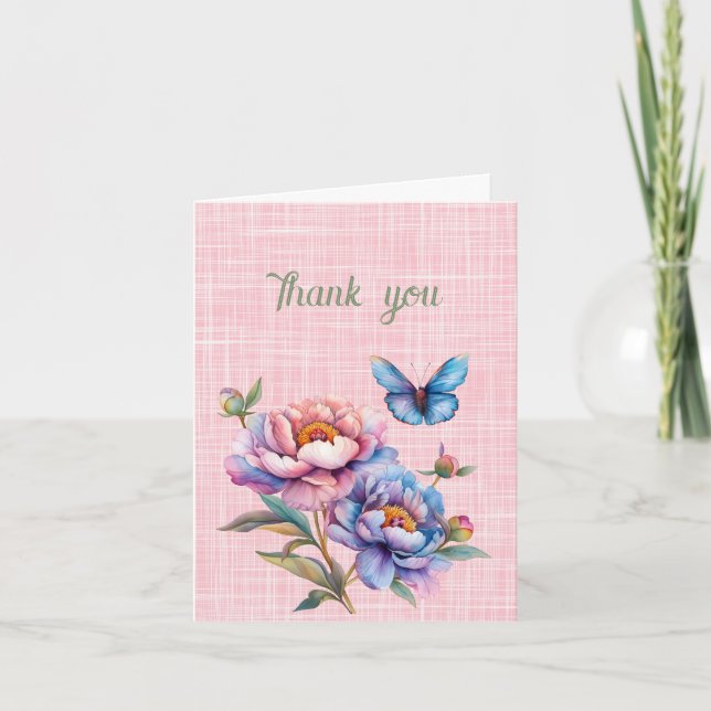 Thank you Peonies and Butterfly  Card (Front)