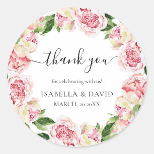 Thank You Peonies Floral Romantic Bridal Shower  Classic Round Sticker