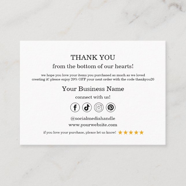 Thank You Percent Off Business QR Card (Front)