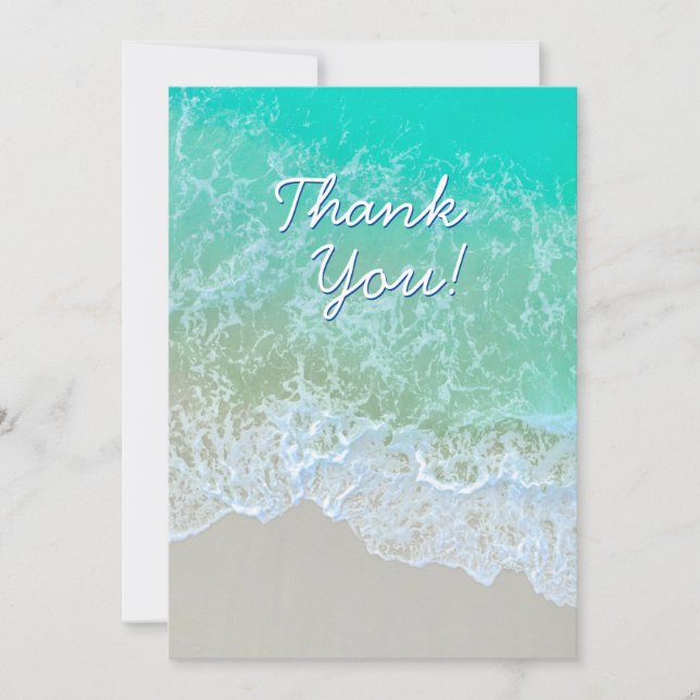 Thank You, Personalise Message, Teal Beach Waves Thank You Card (Front)