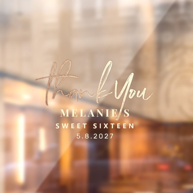 Thank You Personalised 16th Bridal Gold Foil Window Cling (Sheet 2)