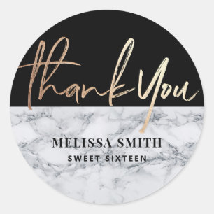 Thank You Personalised 16th Bridal Marble Classic Round Sticker