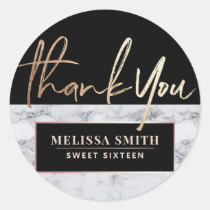 Thank You Personalised 16th Bridal Marble Classic Round Sticker