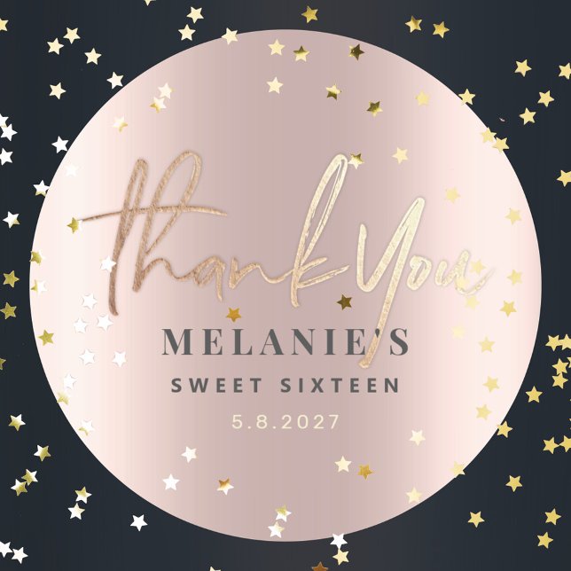 Thank You Personalised 16th Bridal Rose Gold Classic Round Sticker (Creator Uploaded)