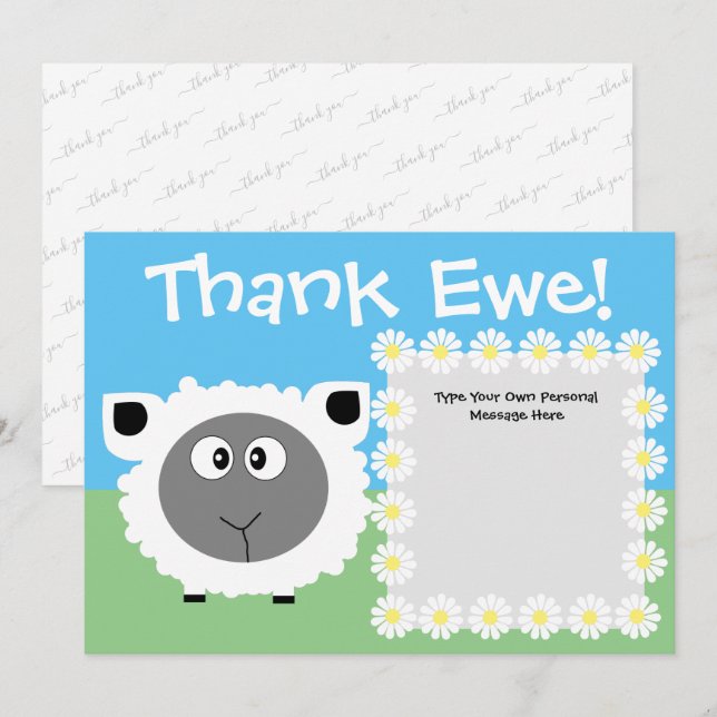 Thank You Personalised Cute Funny Sheep Daisy Card (Front/Back)