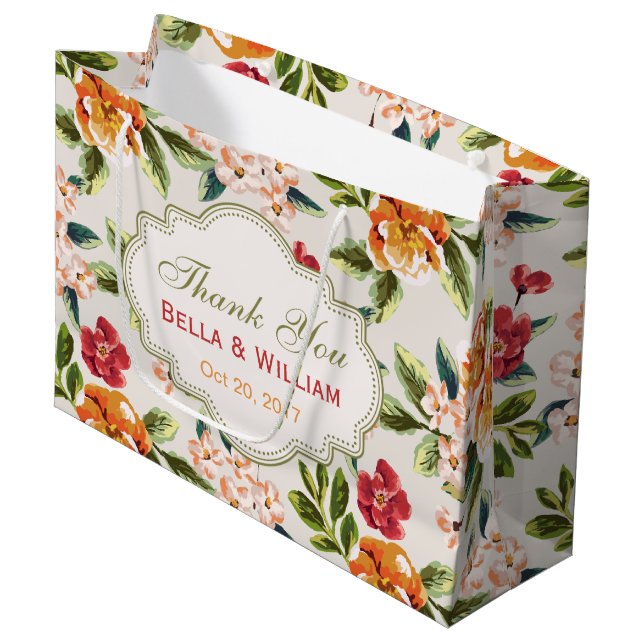 Thank You - Personalised Elegant Stylish Floral Large Gift Bag (Front Angled)