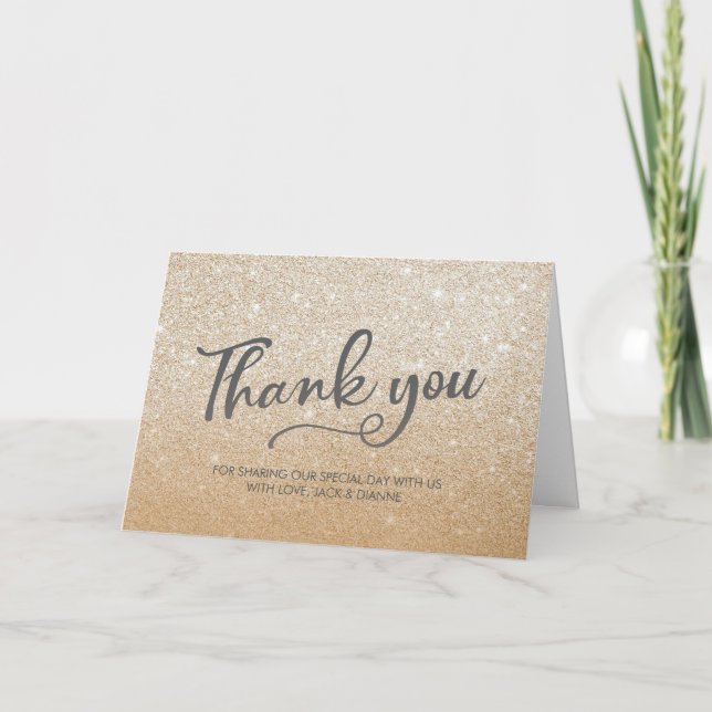 Thank you personalised greeting card gold glitter (Front)