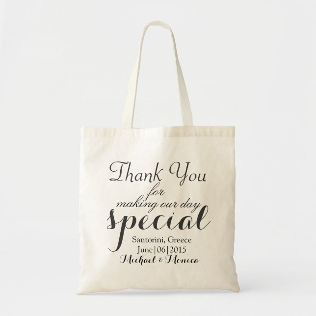 Thank You Personalised Wedding Hotel Gift Tote Bag (Front)