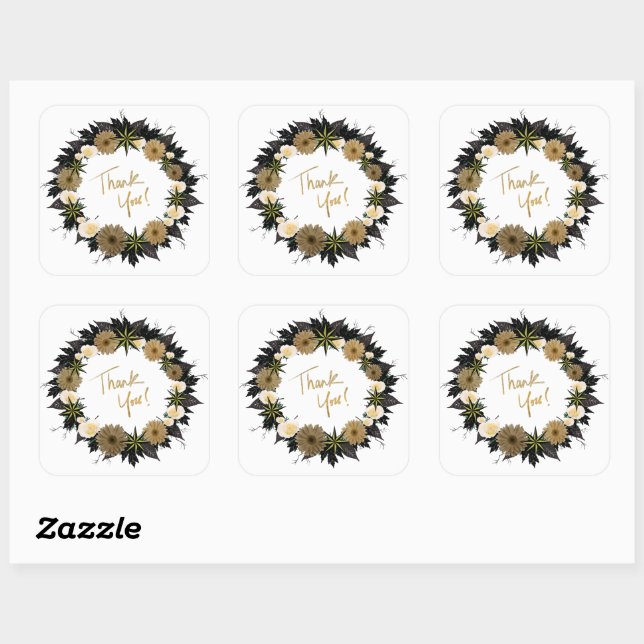 Thank You Personalized Flowers Postage Square Sticker (Sheet)