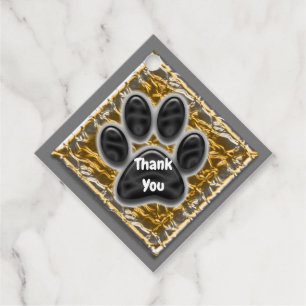 Thank You Pet Caregiver Gold Silver Paw Print Favour Tags