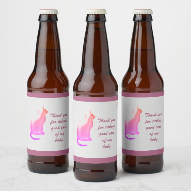 Thank You Pet Caregiver Pink Cat Appreciation Beer Bottle Label (Bottles)