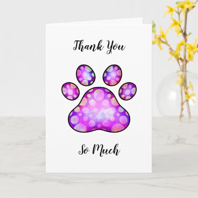 Thank You Pet Dog Paw Watercolor Card (Yellow Flower)